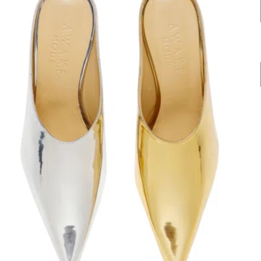 Silver and Gold Mules with Textured Finish- worn 2x
